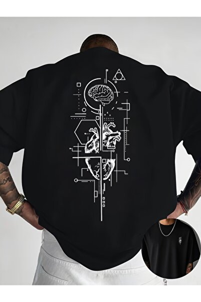 PAVRO Unisex Άνετο T-shirt με μικτό σχέδιο και στάμπα