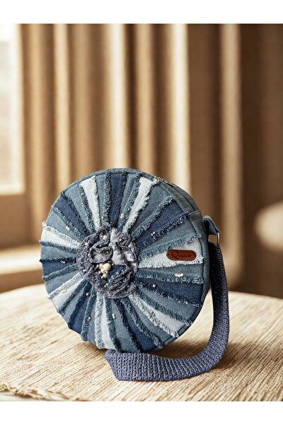 QuZeLLiK Yuvarlak Denim Patchwork Omuz çantası