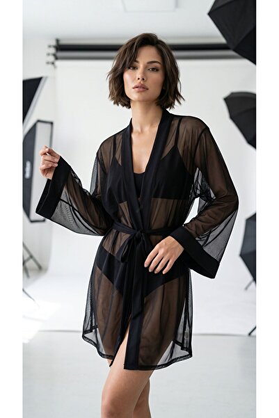 İZOSCA Siyah Full Transparan Kimono