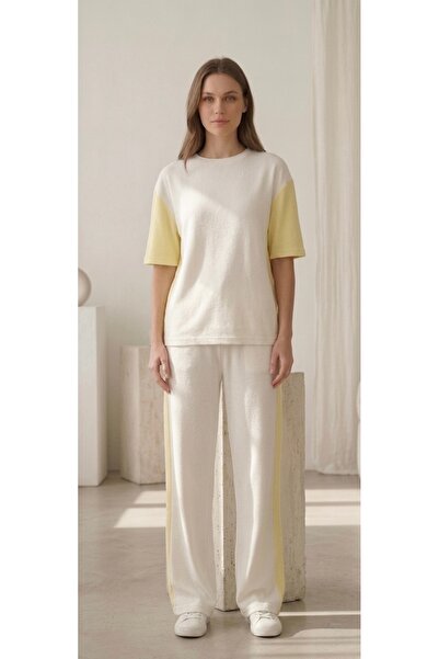 Die&More Color Detailed Elastic Waist Pants and Blouse Double Set