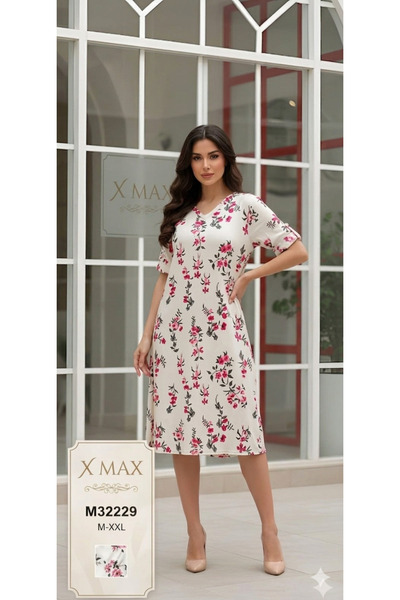 XMAX Women's Soft Floral Print Short Robe - Comfortable Home Dress - Half Sleeve