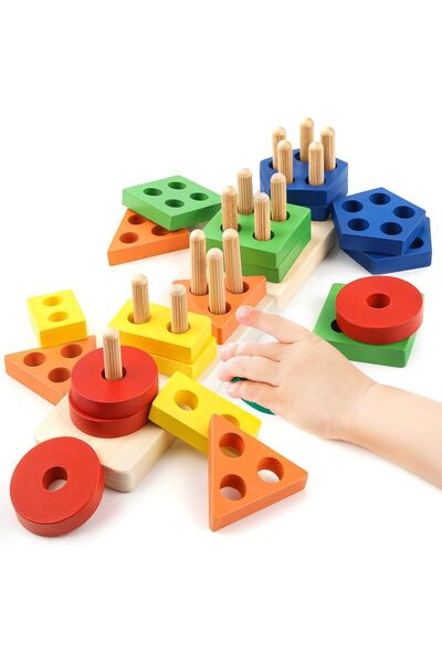 Arabest Montessori Wooden Sensory Toys,20-Piece Stacking Puzzle with 5 Colors...