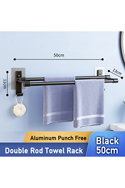 Choice3 Black 50cm Non-drilling Towel Rack Double Layer Self Adhesive Bathroo...