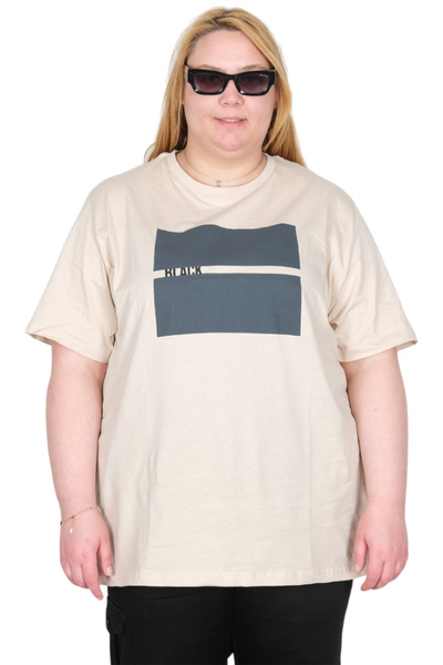 ModeXL Mode XL Real Plus Size Ženska Majica Bis Ovratnik Crna U26124 BEŽ
