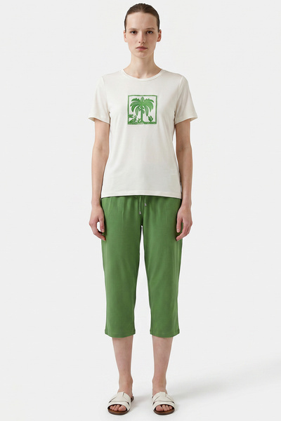 Sementa Printed Detailed Combed Cotton Capri Set - Green