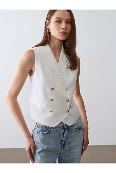 Dilvin 60620 Double-Breasted Cut Vest-Light Stone