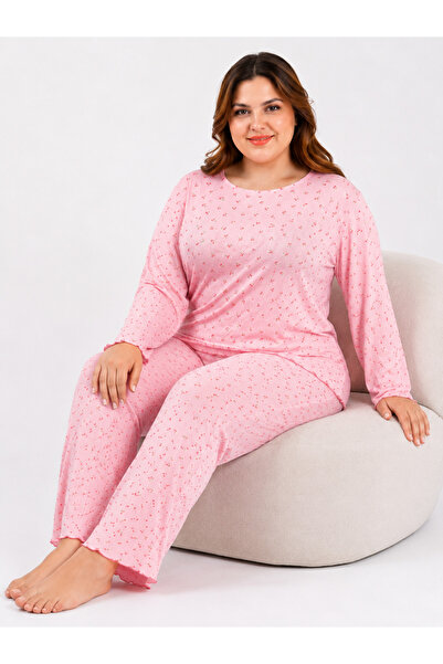 fameshomewear Plus Size O-Neck Pointiel Fabric Comfortable Wear Pajama Set