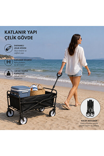 Altınkayaticaret Katlanır Çelik Plaj Arabası Kamp Piknik Taşıma Vagonu Büyük Boy