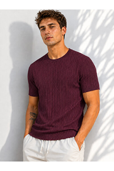 ribana Tricou pentru bărbați, cu gât turnat, mânecă scurtă, tricotat elastic,...