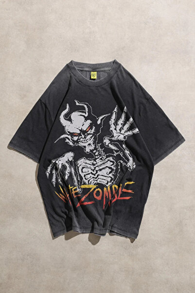 Overdrive Bela zombi astro creep majica kratkih rukava, oversize, crna, sa ef...