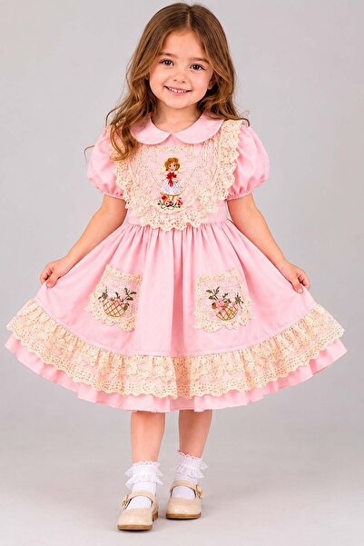 Riccotarz Girl's Baby Collared Skirt with Lace Embroidery on the Hem and Ches...