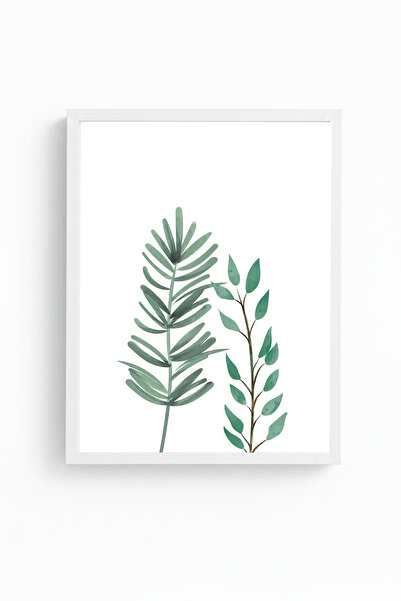 huhuli Tablou cu model minimalist de frunze, cu ramă din lemn alb - Tonuri de...
