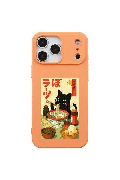 Casen iPhone 17 Pro Max Turuncu Lansman Renkli Silikon Black Cat Tasarımlı Te...
