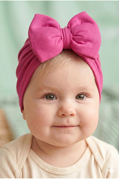 VaVbaby Baby Girl Luxury Patterned Big Bow Baby Bonnet - Baby Hair Band Fuchsia