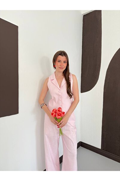 Ekim Store Back-Tie Linen Blouse and Trousers Set