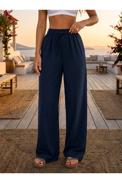 BİKELİFE Pantaloni de vară din in cu talie elastică și croială confortabilă