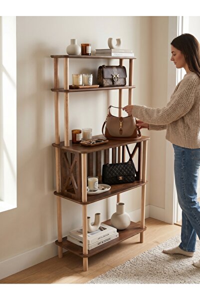ÇMD ÇAKIR MOBİLYA DEKORASYON Vetona Ceviz Naturel 5 Raflı – CEVİZ Mdf'lam NAT...