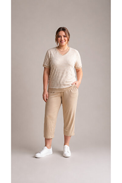 OYERGA MODA Women's Plus Size 100% Cotton Short Sleeve Capri Two-Piece Set