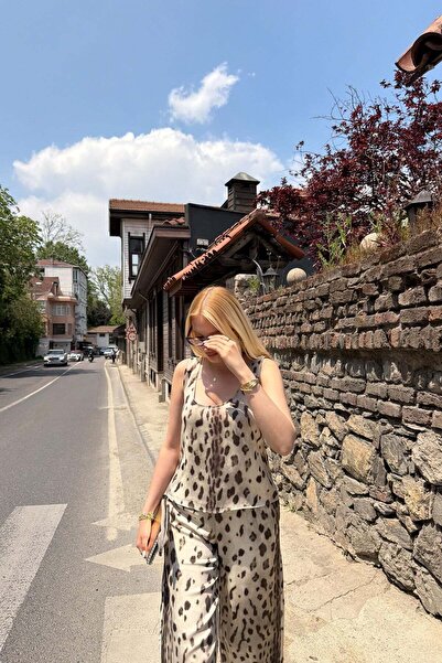 lizge giyim LEOPAR DESEN SATEN PANTOLON