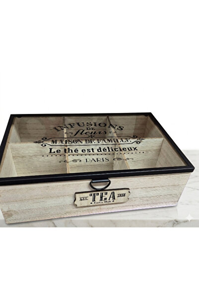 sfs elektrik Tea Box with 6 Compartments and Glass Lid