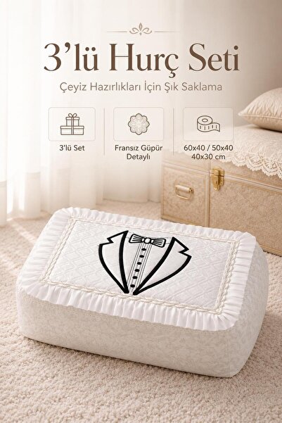 Hig Store Higliving 3'lü Fransız Güpür Çeyizlik Bohça Söz Nişan Gelin Damat H...