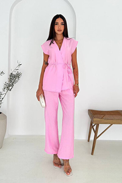 Noa&Noa Women's Belt Detailed Double-Breasted Vest & Trousers Cut Summer Set