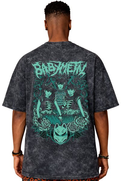 SEVBANO Babymetal Rock Metal Music Band Back Printed Unisex Oversize Vintage Washed T-Shirt
