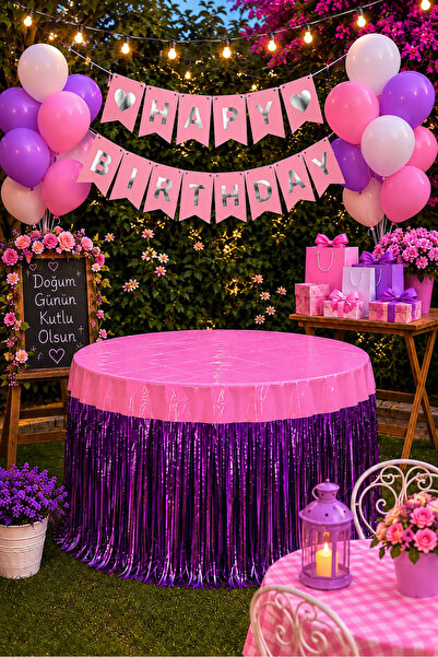 HAPPYLOOPPARTY Mor Pembe Bahçe Doğum Günü Süsleme Seti 20 Balonlu Happy Birth...