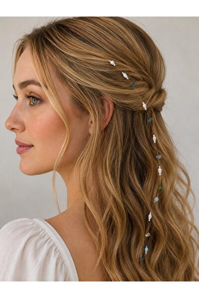 REBORN DESIGN خرزة شعر ذهبية مزينة بمشبك مع تصميم مينار البحر