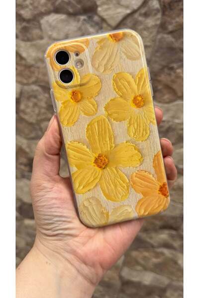Vip Case iPhone 11 Uyumlu Sarı Çiçek Desenli Şeffaf Darbe Emici Kamera Koruma...