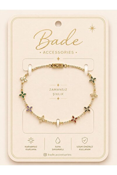 Accessories Renkli Çiçek Detaylı Gold Minimal Bileklik