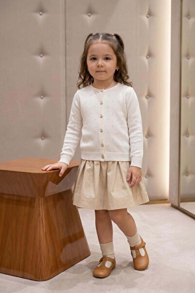 Trend Baby Kids Girl's Bouquet Pattern White Knitwear Cardigan 1-4 Years