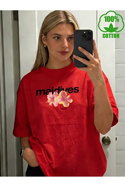 PAVRO Unisex Άνετο T-shirt με μικτό σχέδιο και στάμπα