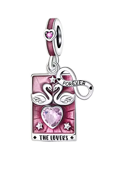 DANGLE Kuğu Lovers Tarot Kartı Sallantılı 925 Ayar Gümüş Charm