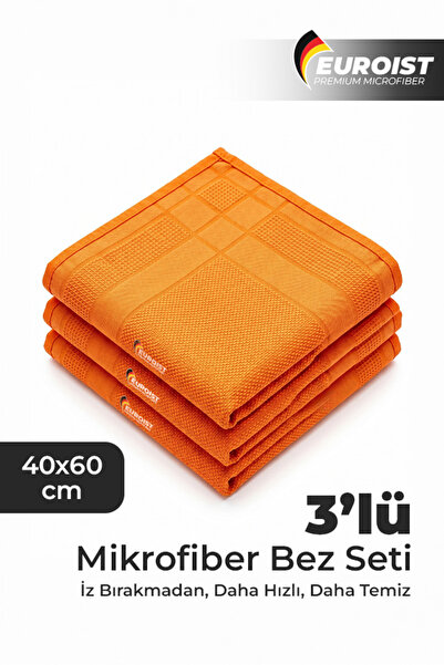 euroist Premium Mikrofiber Cam Bezi 3 Adet | Turuncu, Kalın Dokulu, Uzun Ömür...