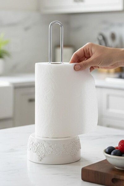 ALBETTO Polyester Lace White Upright Roll Paper Towel Holder 32cm