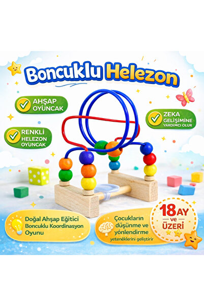 Shoplandu Mini Boncuklu Helezon - Doğal Ahşap Eğitici Boncuklu Koordinasyon O...