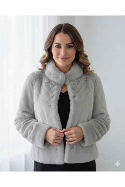 sea gulf Women's Stylish Fur Jacket Chic Short Design with Front Buttons