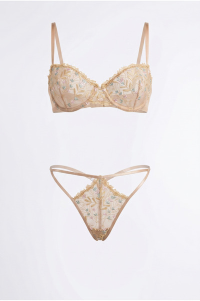 Wakabayashi Nude Color Underwire Embroidered Bra Panty Set
