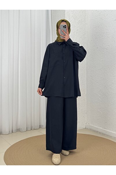 MİHRA STORE Yamaç Single Pocket Oversize Trouser Suit-Zi̇2232 Black