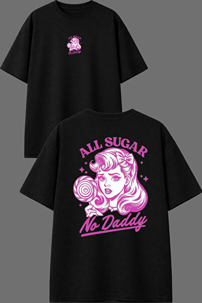 VSRN Tricou negru oversize cu imprimeu All Sugar No Daddy Design, imprimat fa...