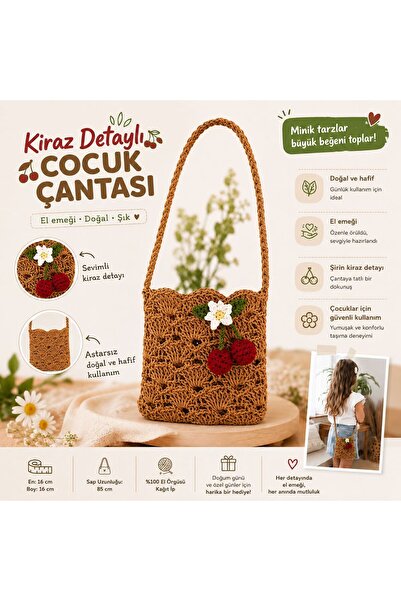 PİNKBAG Handmade Children's Shoulder Bag with Cherry Detail
