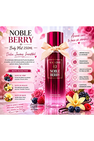 V.V LOVE Parfum Body Mist Noble Berry 250ML, Spray Parfumat Damă cu Aromă de ...