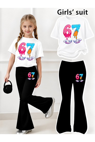 YUNAYT Set de pantaloni evazați și tricou spaniol pentru fete