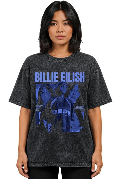 SEVBANO Billie Eilish Singer Printed Unisex Oversize Vintage Washed T-Shirt