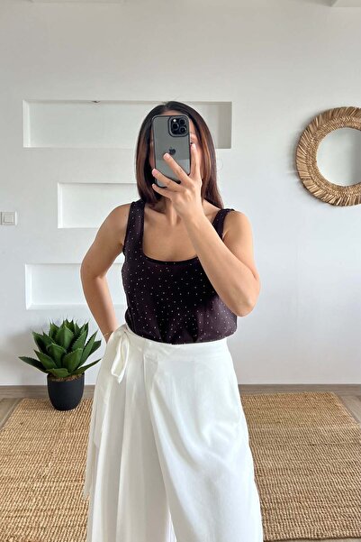 butikhola Kahverengi Taşlı Tensel BLuz