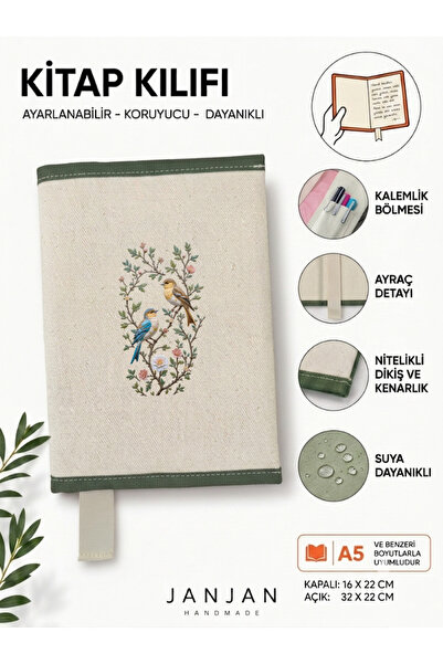 JANJAN NATURAL FABRIC omot za knjigu, perivi omot za knjigu, zaštitnik za knj...
