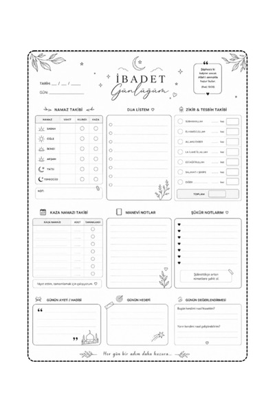 Pembe Yayınevi İbadet Günlüğü - Namaz & Zikir Takip Çizelgesi - İslami Planlayıcı