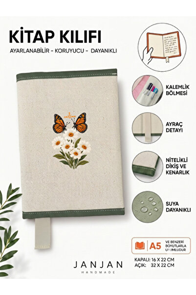 JANJAN NATURAL FABRIC omot za knjigu, perivi omot za knjigu, zaštitnik za knj...