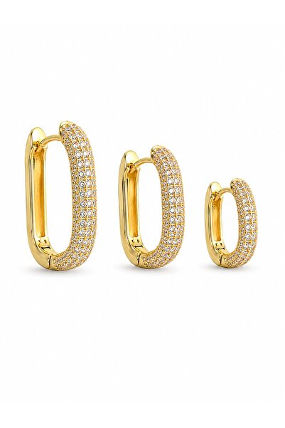 serelya Brass Gold Color Zircon Stone Hoop Model Ysx Trio Earring Set